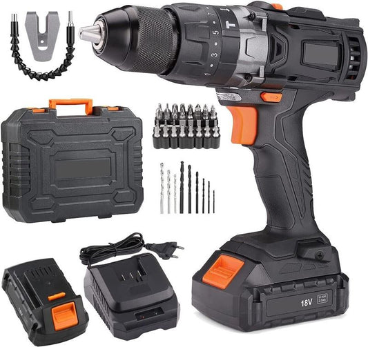 Perceuse Visseuse sans Fil 18 V TACKLIFE, 60 Nm, 43 Pcs, 2 Vitesses, Charge Rapide 1h, 2 Batteries, Perceuse à Percussion